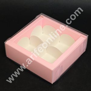 4 Cavity Premium Chocolate Box with Clear Lid | Pink | 1 Piece Pack