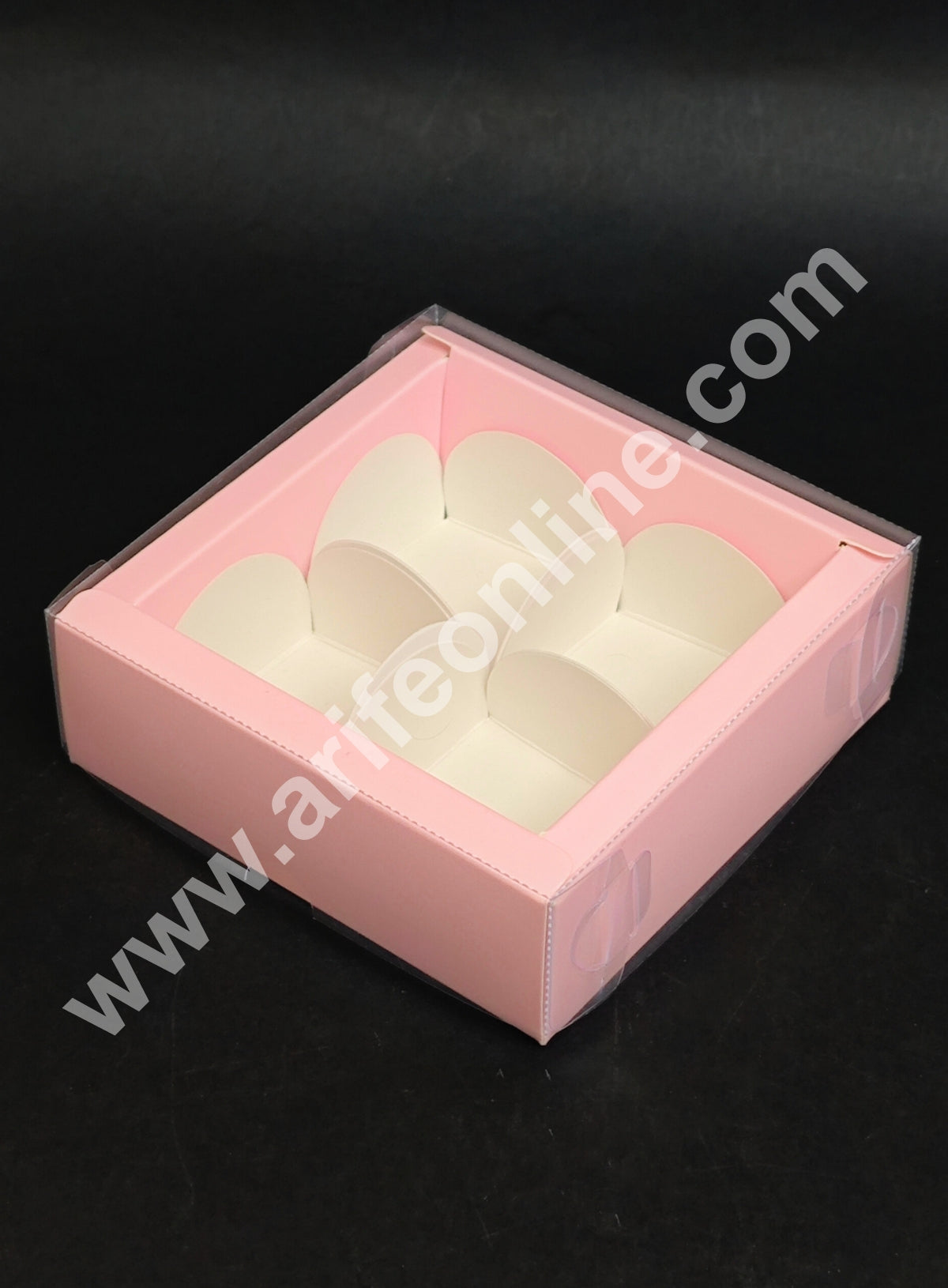 4 Cavity Premium Chocolate Box with Clear Lid | Pink | 1 Piece Pack