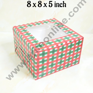 CAKE DECORβ’ Red & Green Checks Christmas design 1/2 kg Cake Box (8 x 8 x 5 inch) | Small | Print -02 | 10 Pcs Pack