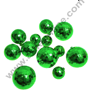 CAKE DECOR™ Plastic Green Disco Faux Balls Topper For Cake Decoration - (12 pcs Pack)