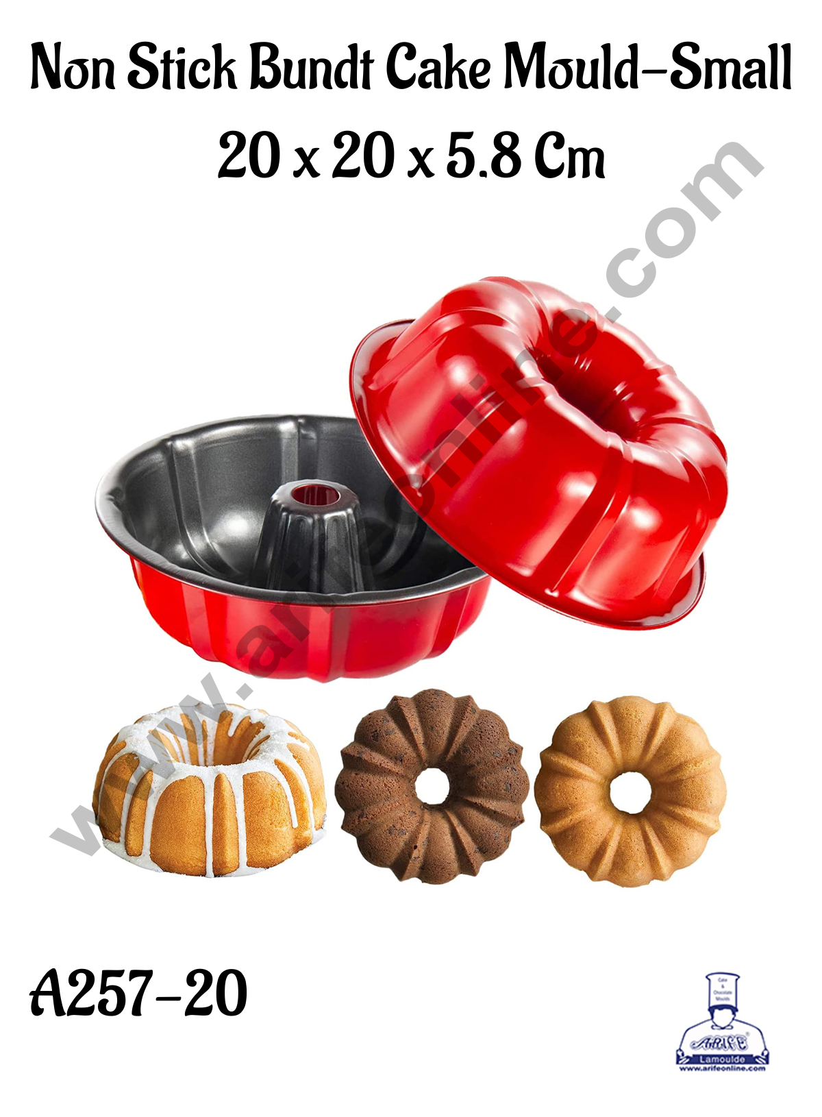 CAKE DECORβ’ Small Non-Stick Bundt Cake Mould with Stylish Red Coating - 20 x 20 x 5.8 Cm