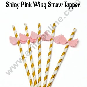 White and Gold Straw With Shiny Pink Wing Straw Topper For Cake Decoration - CAKE DECOR™
