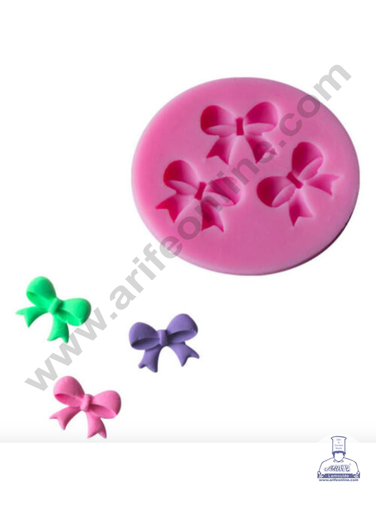 Cake Decor Silicone 3 Cavity Bow Shape Pink Fondant Marzipan Mould