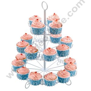 Cake Decor 3 Tier Metal Cupcake Stand Tower Holder for Birthday for 24 Cupcakes (White)