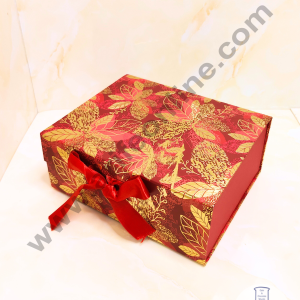 CAKE DECOR™ Leafy Red Color Folding Hard Hamper Box | Gift Box | Present Box - 1 Pc