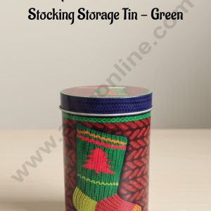 CAKE DECOR™ Medium Cylindrical Knitted Christmas Stocking Storage Tin - Green │Height: 13 cm x Diameter: 9 cm│