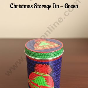 CAKE DECOR™ Small Cylindrical Knitted Hat Christmas Storage Tin - Green │Height: 11 cm x Diameter: 7.5 cm│