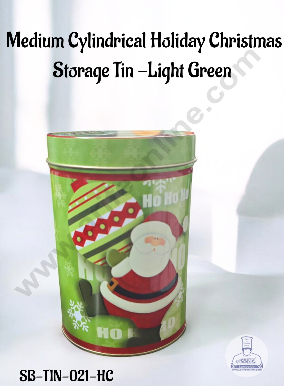 CAKE DECOR™ Medium Cylindrical Holiday Christmas Storage Tin -Light Green │Height: 13 cm x Diameter: 8.5 cm │