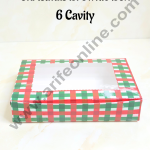 CAKE DECOR™ Red & Green Checks Christmas Theme 6 Cavity Brownie Boxes with Clear Window , Brownie Carriers – Christmas Theme ( 10 Pcs Pack )