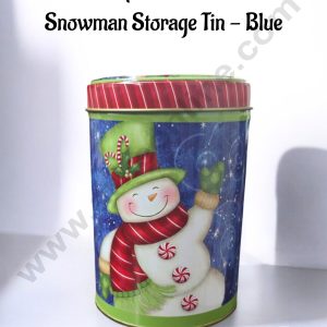CAKE DECOR™ Medium Cylindrical Christmas Snowman Storage Tin - Blue│Diameter: 8.5 cm x Height: 13 cm│