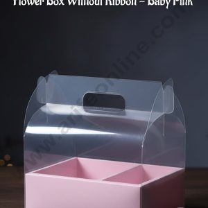 CAKE DECORβ’ Clear Foldable Rectangle Divider Cake and Flower Box Without Ribbon - Baby Pink β SBBX-CCF-BP β