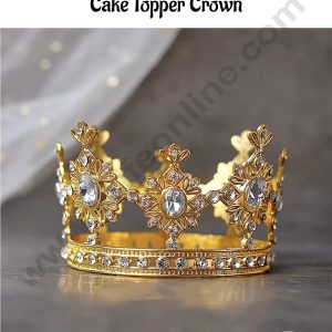 CAKE DECOR™ Gold Mini Gem and Leaf  Detailed Filigree Cake Topper Crown - SBCR-72-14-G