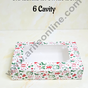 CAKE DECORβ’ White color Christmas Theme 6 Cavity Brownie Boxes with Clear Window , Brownie Carriers β Christmas Theme ( 10 Pcs Pack )