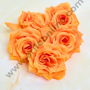 CAKE DECOR™ Large Rose Artificial Flower For Cake Decoration – Orange ( 5 pc pack )