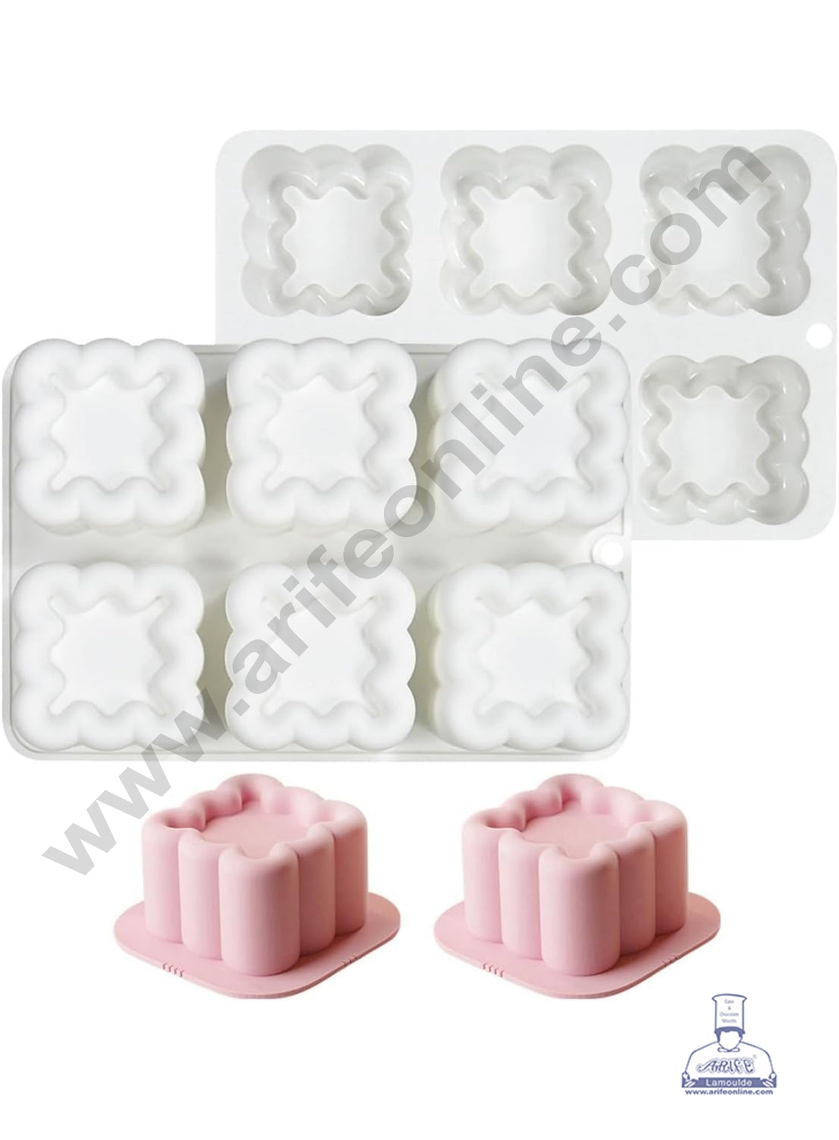 CAKE DECOR™ 6-Cavity 3D Cloud/Pillow Puffy Square Silicone Chocolate Mold - G437