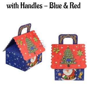 Large Christmas Treat Box with Handles - Blue & Red| 16 x 15 x 10 cm | 1 Piece (SBBX-CD-5166L-01)  - CAKE DECOR™