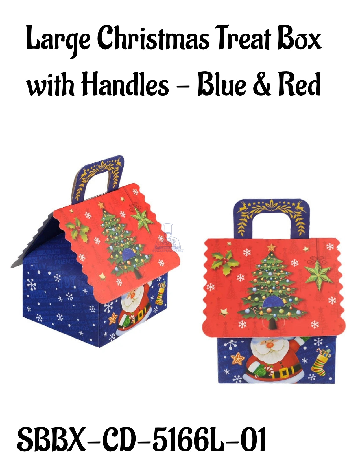 Large Christmas Treat Box with Handles - Blue & Red| 16 x 15 x 10 cm | 1 Piece (SBBX-CD-5166L-01) - CAKE DECOR™