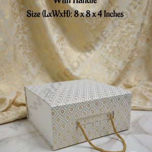 CAKE DECORβ’ White Geometric Folding Hard Hamper Box With Handle | Gift Box | Present Box - 1 Pc | SBBX-HFFB-WhiteGeo|