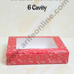 CAKE DECORβ’ Red Christmas Theme 6 Cavity Brownie Boxes with Clear Window , Brownie Carriers β Christmas Theme ( 10 Pcs Pack )