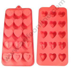 CAKE DECOR™ 15-Cavity Assorted 3D Heart Silicone Chocolate Mold (Smooth, Striped, and Faceted) - CK3-45-122
