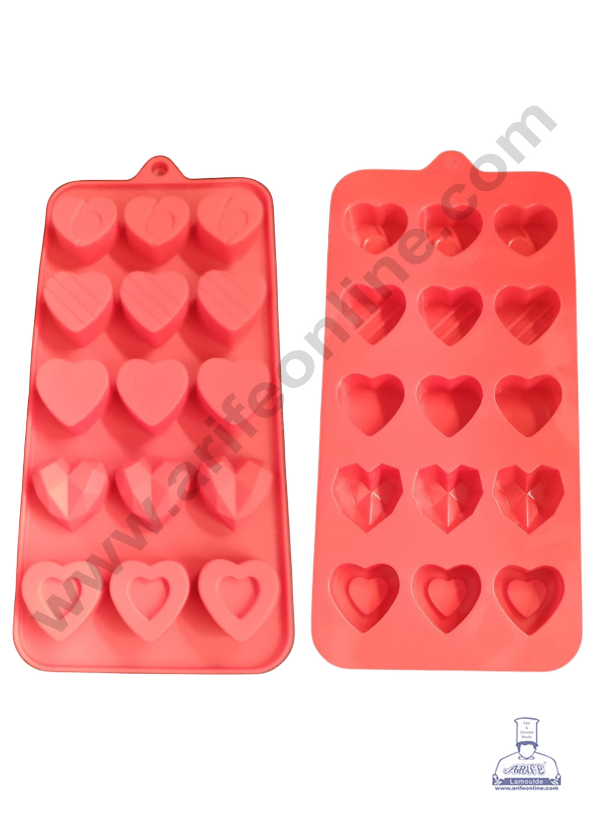 CAKE DECORβ’ 15-Cavity Assorted 3D Heart Silicone Chocolate Mold (Smooth, Striped, and Faceted) - CK3-45-122