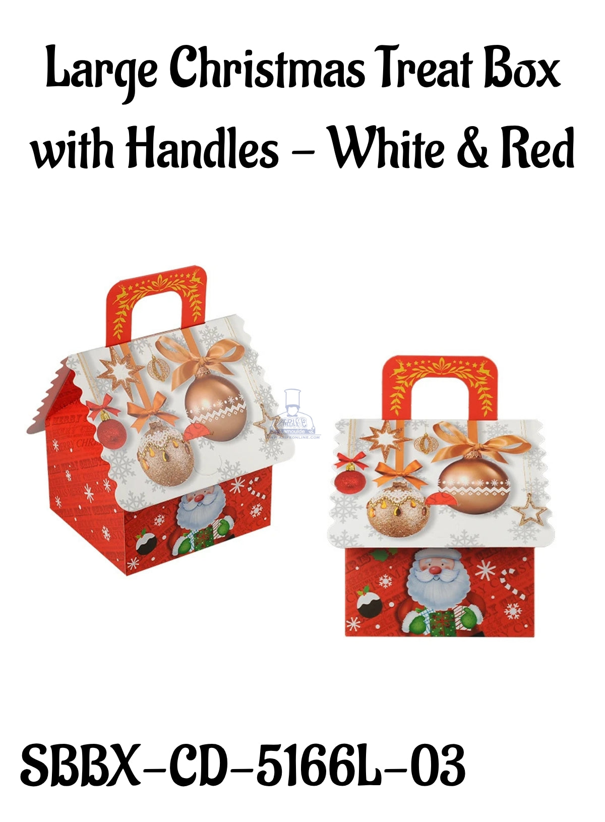 Large Christmas Treat Box with Handles - White & Red | 16 x 15 x 10 cm | 1 Piece (SBBX-CD-5166L-03) - CAKE DECOR™
