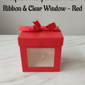 Square Hamper Box With Ribbon & Clear Window - Red | 15 x 15 x 15 cm | 1 Piece - CAKE DECORβ’