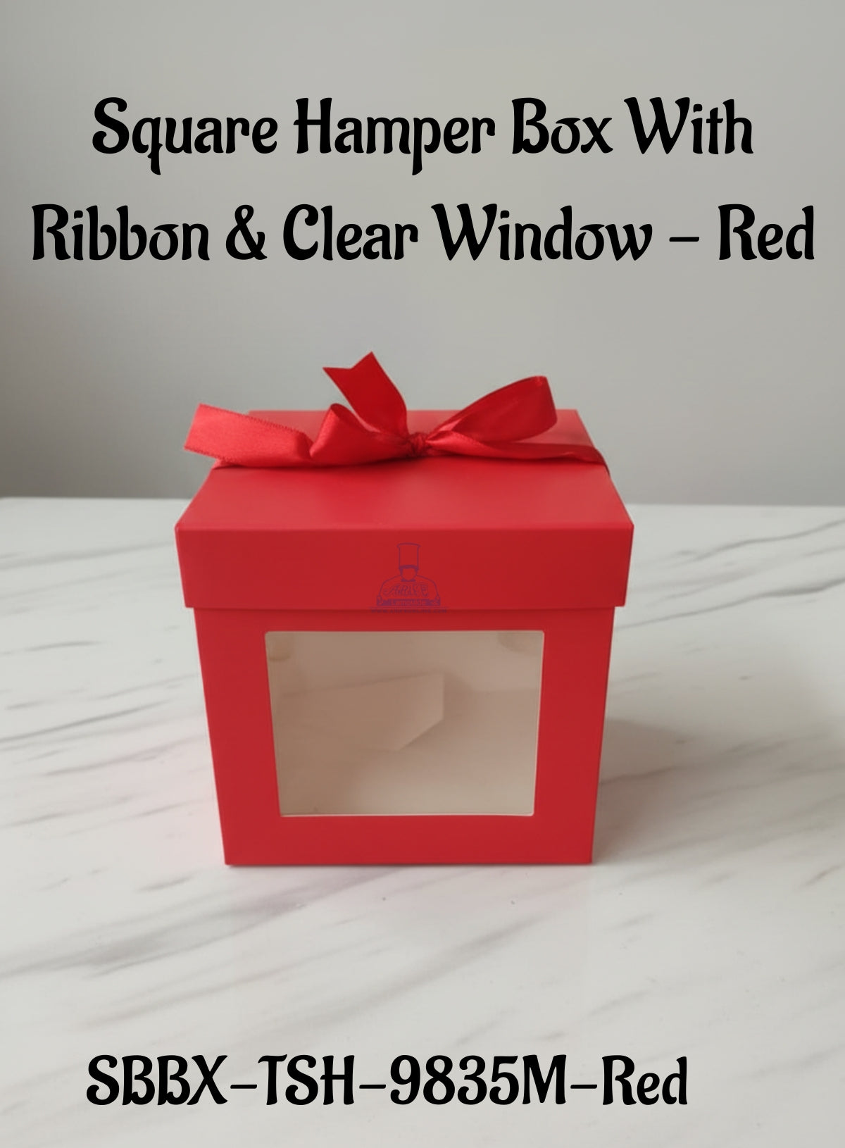 Square Hamper Box With Ribbon & Clear Window - Red | 15 x 15 x 15 cm | 1 Piece - CAKE DECOR™