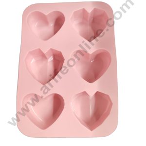 CAKE DECORβ’ 6-Cavity Assorted 3D Heart Silicone Mold (Smooth and Geometric/Faceted) - LBM1582