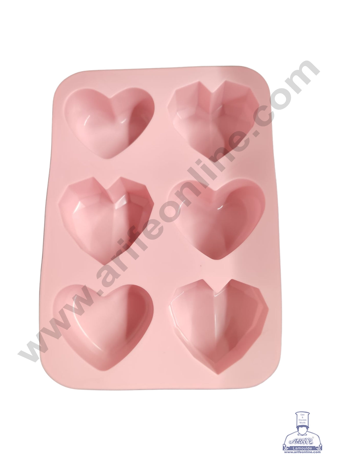 CAKE DECOR™ 6-Cavity Assorted 3D Heart Silicone Mold (Smooth and Geometric/Faceted) - LBM1582