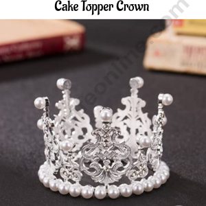 CAKE DECOR™ Silver Mini White Pearl Filigree  Cake Topper Crown - SBCR-72-10 (small)-S