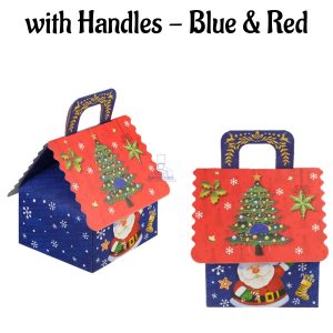 Small Christmas Treat Box with Handles - Blue & Red| 12 x 10 x 6.5 cm | 1 Piece (SBBX-CD-5166S-01) - CAKE DECORβ’