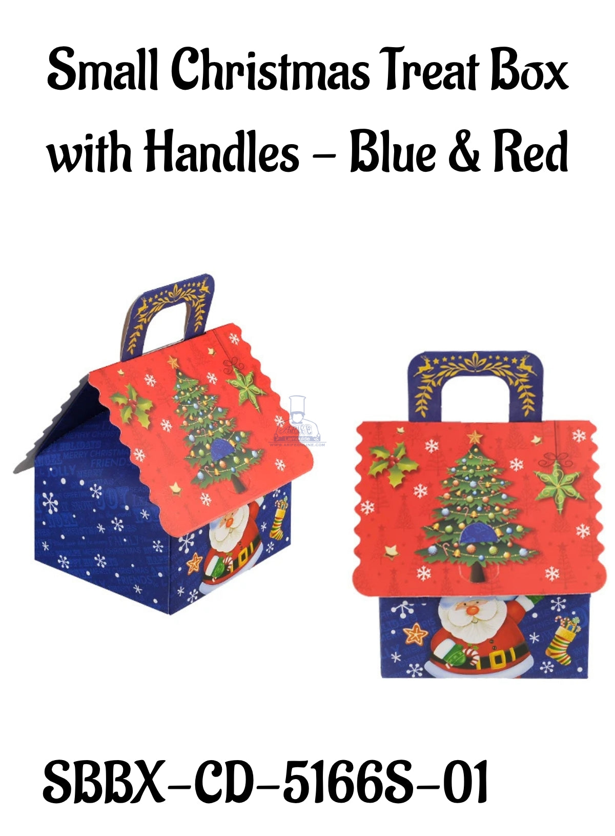 Small Christmas Treat Box with Handles - Blue & Red| 12 x 10 x 6.5 cm | 1 Piece (SBBX-CD-5166S-01) - CAKE DECORβ’