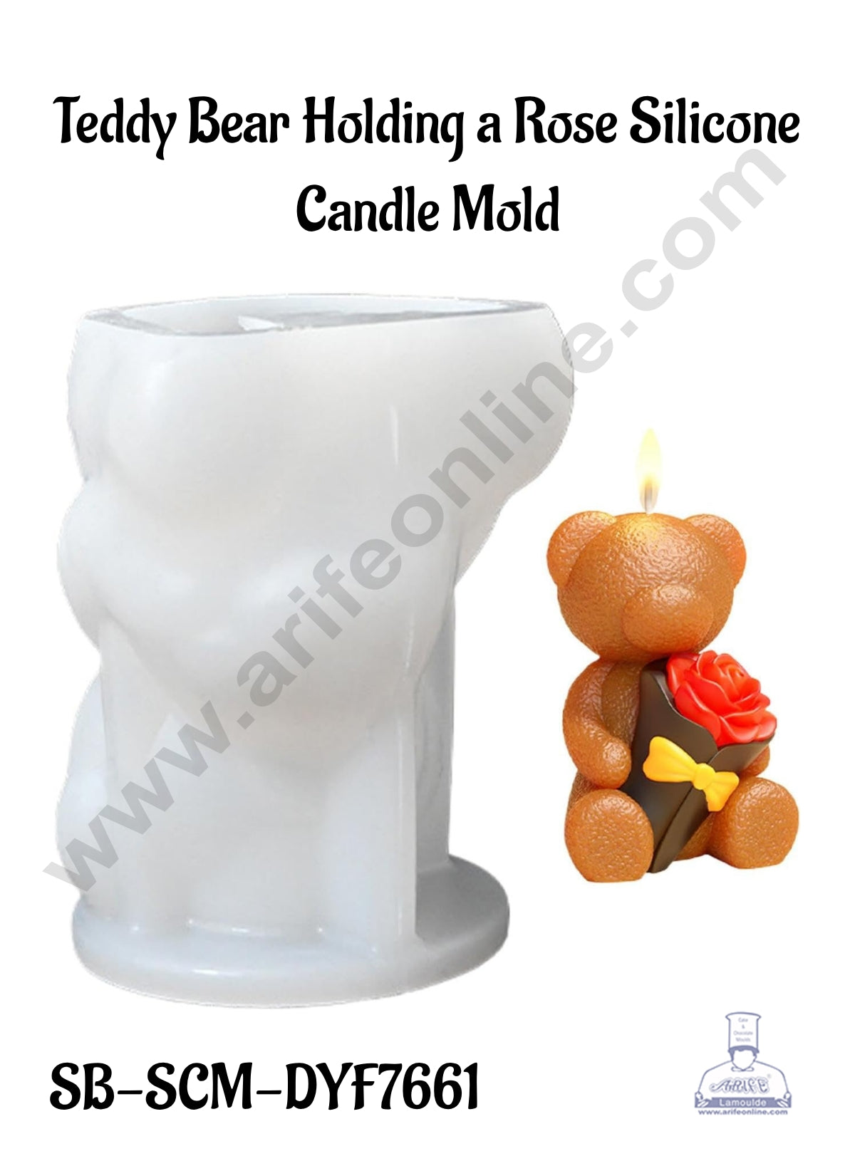 CAKE DECOR™ Teddy Bear Holding a Rose Silicone Candle Mold│SB-SCM-DYF7661│