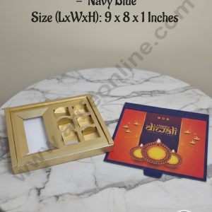 CAKE DECOR™ 6 Cavity Diwali Chocolate Box With Cavity - Navy Blue│ SBBX-Diwali-6-NavyB│ 9 x 8 x 1 Inch │ 1 Pc Pack │