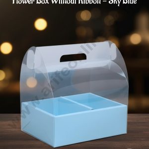 CAKE DECOR™ Clear Foldable Rectangle Divider Cake and Flower Box Without Ribbon - Sky Blue│ SBBX-CCF-SB│