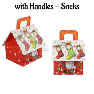 Small Christmas Treat Box with Handles - Socks | 12 x 10 x 6.5 cm | 1 Piece (SBBX-CD-5166S-02) - CAKE DECORβ’