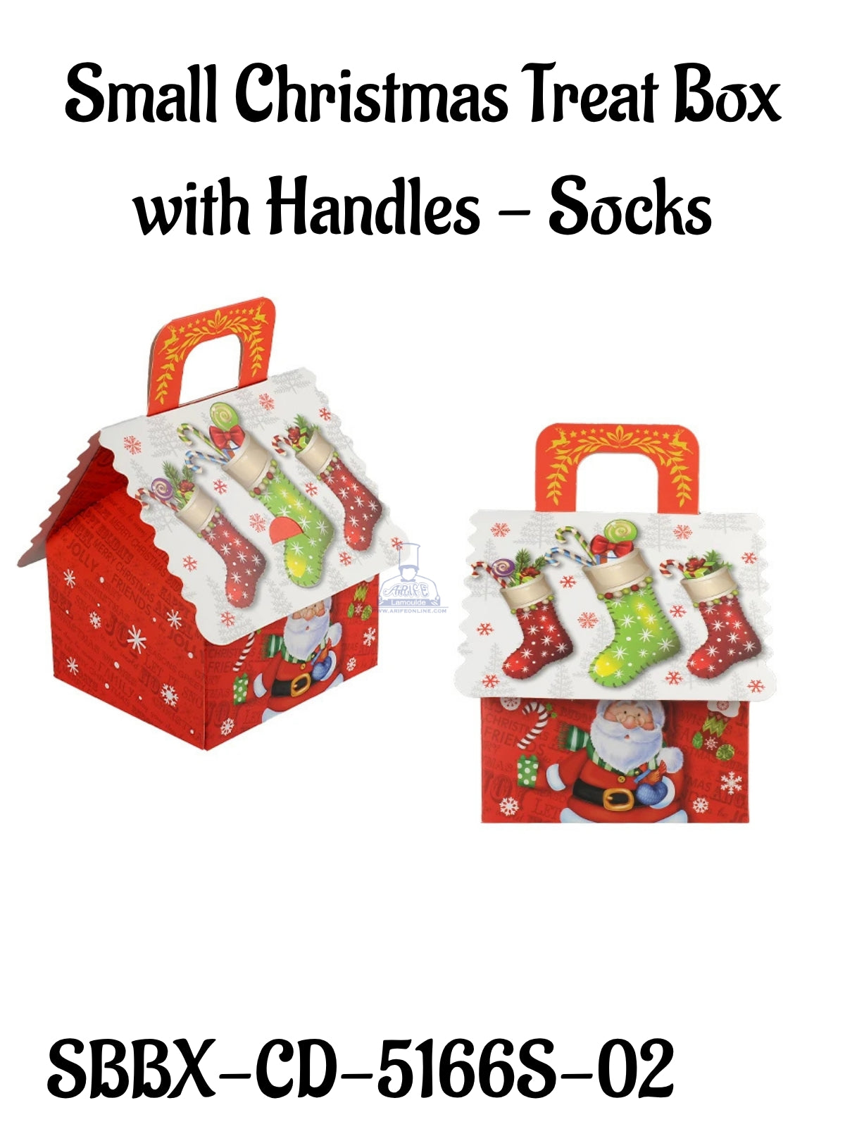 Small Christmas Treat Box with Handles - Socks | 12 x 10 x 6.5 cm | 1 Piece (SBBX-CD-5166S-02) - CAKE DECORβ’