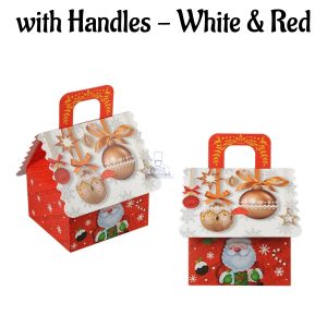 Small Christmas Treat Box with Handles - White & Red | 12 x 10 x 6.5 cm | 1 Piece (SBBX-CD-5166S-03) - CAKE DECORβ’