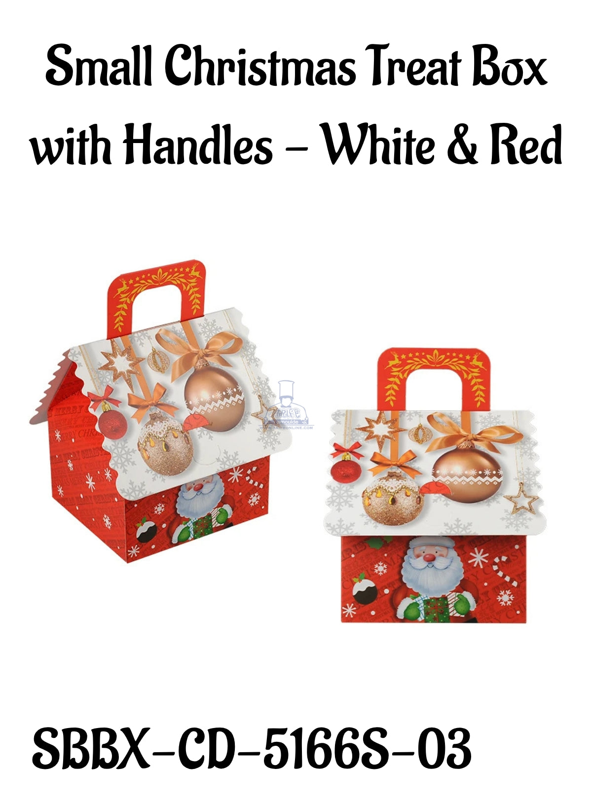 Small Christmas Treat Box with Handles - White & Red | 12 x 10 x 6.5 cm | 1 Piece (SBBX-CD-5166S-03) - CAKE DECORβ’