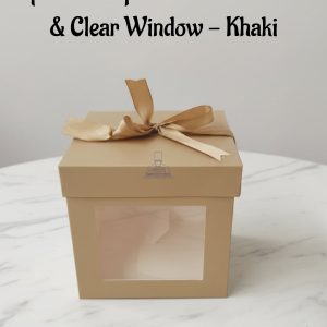 Square Hamper Box With Ribbon & Clear Window - Khaki | 15 x 15 x 15 cm | 1 Piece - CAKE DECORβ’