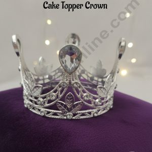 CAKE DECORβ’ Silver Filigree Leaf and Teardrop Gem Cake Topper Crown - SBCR-72-09-S