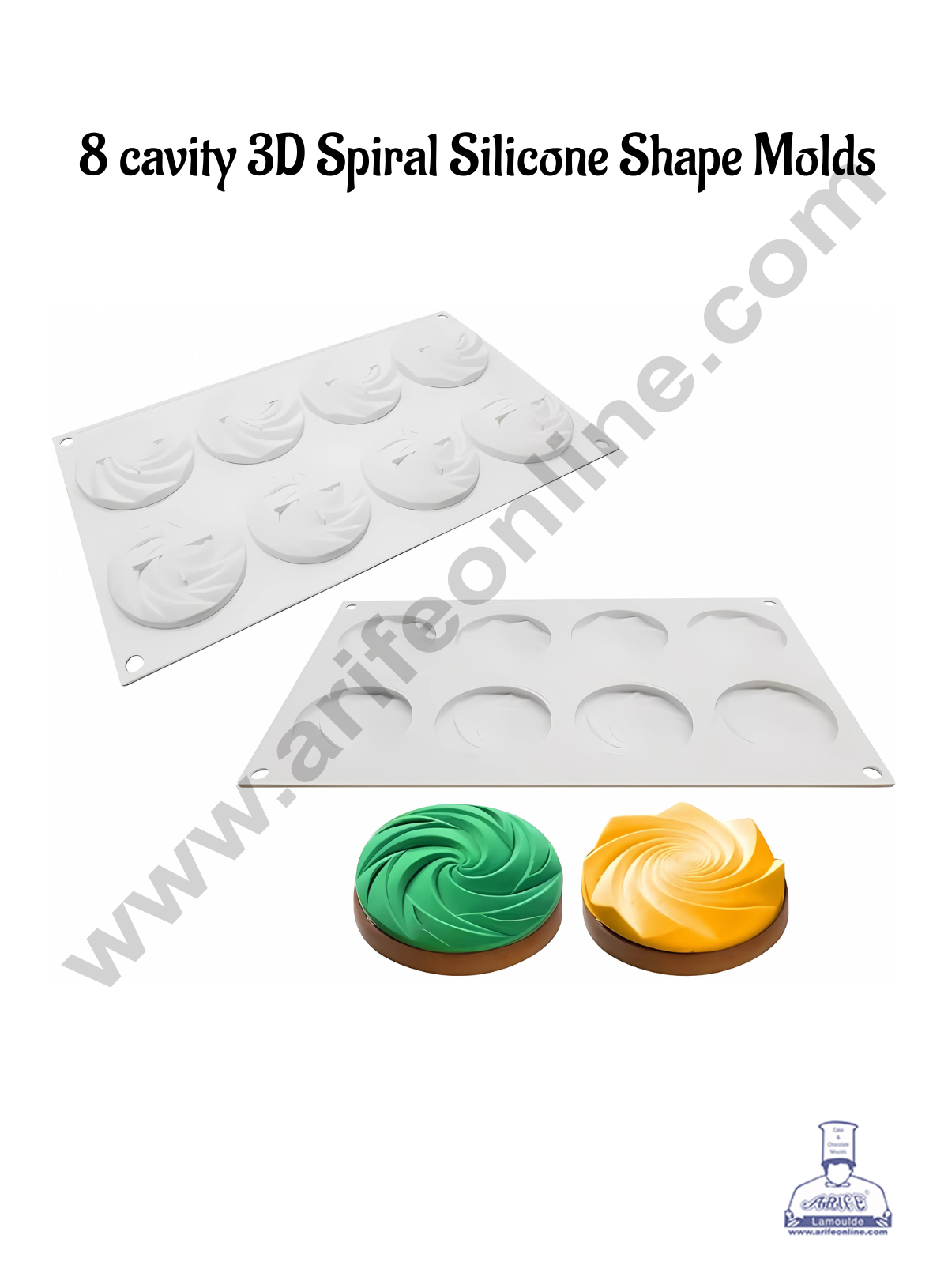 CAKE DECORβ’ 8 Cavity Spiral Silicone Shape Molds Silicone Reusable Chocolate Mould Tray 3D Sphere Mould (SBSM-G100)