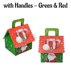 Small Christmas Treat Box with Handles - Green & Red | 12 x 10 x 6.5 cm | 1 Piece (SBBX-CD-5166S-04) - CAKE DECORβ’