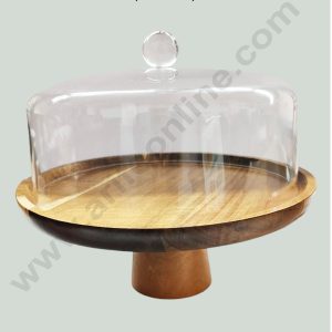 CAKE DECOR™ Wooden Cake Stand With Acrylic Dome - 1 Piece | Multifunctional Serving Platter