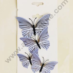 CAKE DECOR™ 4 Pcs 3D Purple Butterfly With Golden Lines  Paper Topper For Cake And Cupcake
