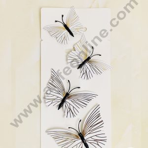CAKE DECOR™ 4 Pcs 3D White Butterfly With Golden Lines  Paper Topper For Cake And Cupcake