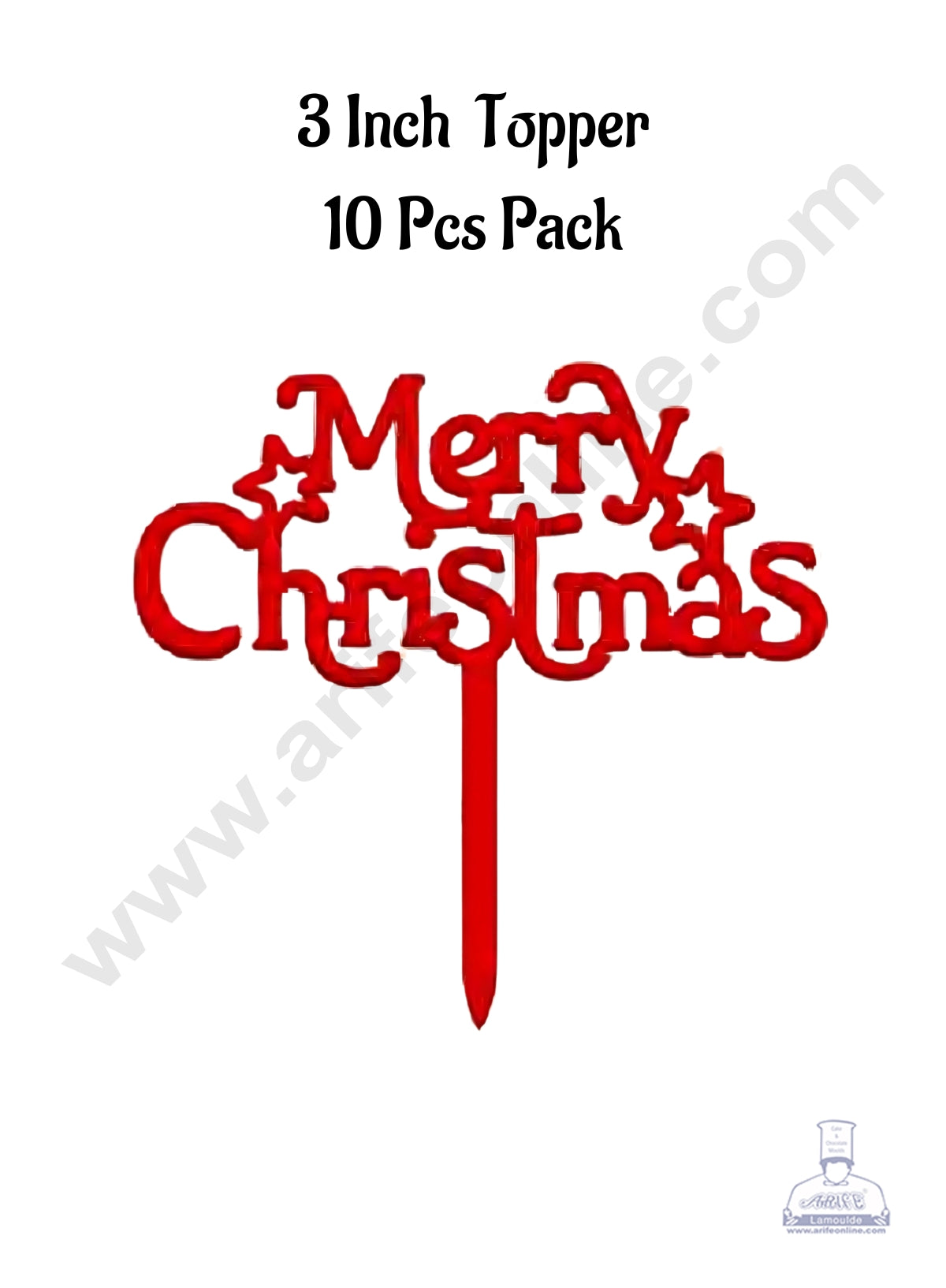 CAKE DECORβ’ 3 inch Acrylic Red Star Merry Christmas Cutout Cake Topper Cake Decoration | 10 piece pack (SBMT-6041)