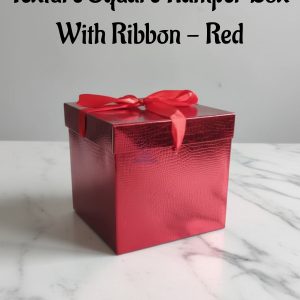 Texture Square Hamper Box With Ribbon - Red | 15 x 15 x 15 cm | 1 Piece - CAKE DECOR™