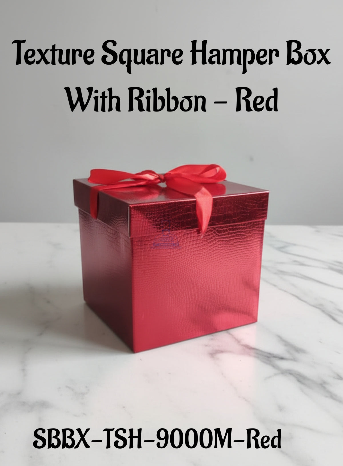 Texture Square Hamper Box With Ribbon - Red | 15 x 15 x 15 cm | 1 Piece - CAKE DECORβ’
